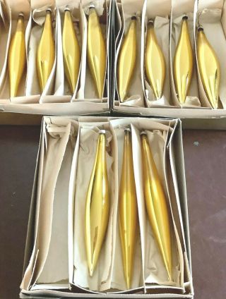 11 Vtg Blown Mercury Glass Xmas Ornaments - Gold Icicle Teardrops 7 " - 8 " - W.  Germany