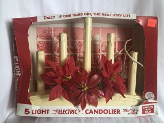 Vtg Timco Christmas 5 Light Window Drip Candle Candolier Candelabra W/ Box