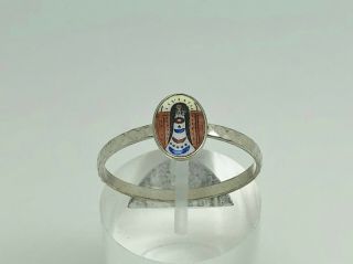 Rare Antique Sterling Silver Madonna & Child Handpainted Enamel Ring Size Y