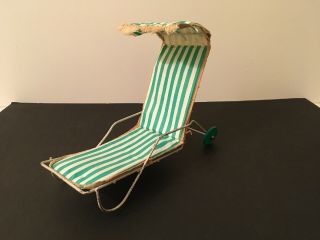 Vintage 1960s Barbie Pool Chaise Lounge Green And White Stripe