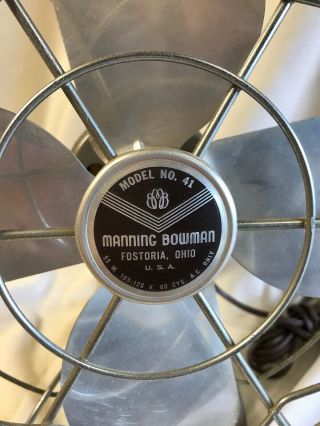 Vintage Manning Bowman Art Deco Fan Model No.  41 Fostoria Ohio 2