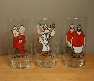 Set Of 3 Vintage Popeye Glasses: Coca - Cola Kollect - A - Set