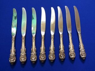 Wallace Sir Christopher Sterling Silver Handle 8 Vintage Fine Knives 9 1/8”
