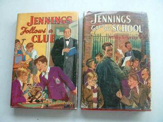 2 X Vintage Jennings Hardback Books Jennings Follows A Clue / Goes To School