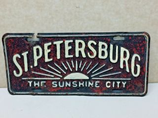 Vintage Old Metal St.  Petersburg Florida The Sunshine City License Plate
