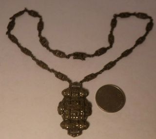 Antique Art Deco Germany Sterling Silver Marcasite Geometric 17 3/4 " Necklace