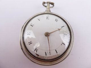 Antique London 1800 Sterling Silver Pair Cased Pocket Watch To Repair 122g Pw12
