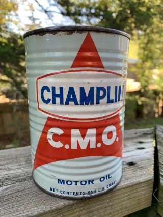 Vintage 1950 ' s CHAMPLIN C.  M.  O Motor Oil Enid.  OK 1 Qt Metal Can Gas Station Sign 3