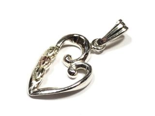 Vintage Ladies Sterling Silver & 10k Black Hills Gold Heart Necklace Pendant
