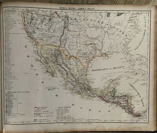 1854 Texas California Mexico Antique Hand Coloured Map By Carl Flemming