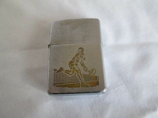 Vintage 1976 Zippo Lighter Yellow Etched Tennis Player