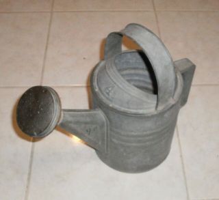 Vintage Galvanized 4 Watering Can With Sprinkler Nozzle Head 1 Gallon