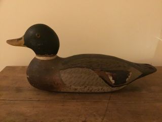 Antique Hand Carved Wooden Hand Painted Duck Decoy Glass Eyes Mallard Head Moves