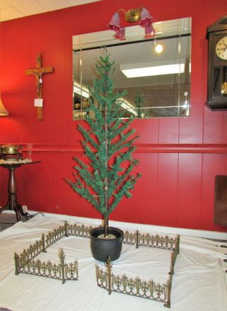 Five Foot Tall Antique German Christmas Green Goose Feather Tree