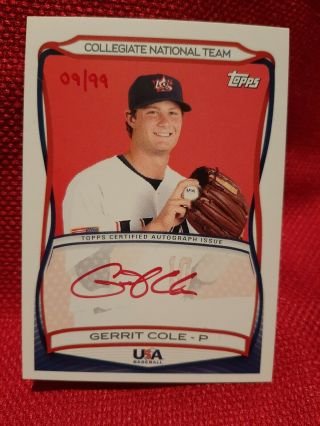 Gerrit Cole Rc Auto 9/99 - 2010 Topps - Red Ink - Autograph - Nyy Rookie