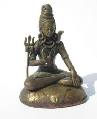 Metal Sculpture Icon Vintage Tibetan Hindu Statue 8 " Idol Unique Seated Shiva