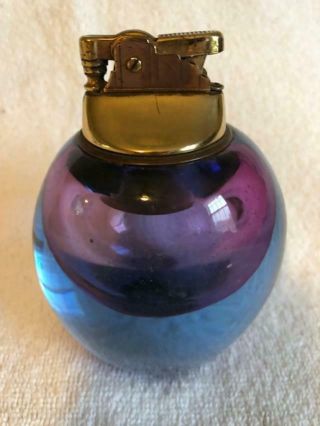 Vintage Murano Blue & Purple Glass 5 " Tall Paperweight & Lighter - Darling