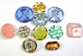Bb 11 Vintage Depression Era Glass Button Assortment Color Designs 1/5 - 5/8 "