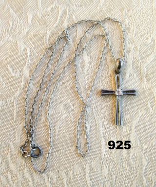Estate Vintage 925 Sterling Silver Necklace With Cross Pendant