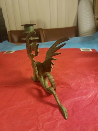 Vintage Solid Brass Dragon Candle Stick Holder w Drip Guard - Unique Cool 3