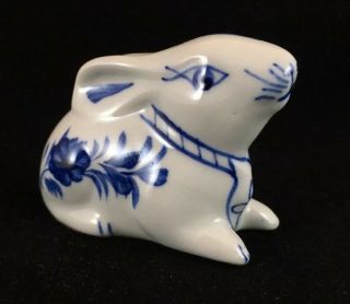Vintage Blue Delft Holland Hand - Painted Porcelain Rabbit Bunny Figurine 2.  75 "