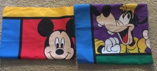Vintage Mickey Mouse Goofy Pillow Case - Set Of 2 - Disney Usa Color Block 2 Sided