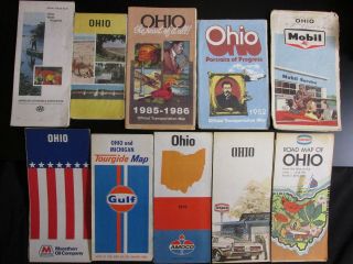10 Vintage Ohio Road Maps Folding 1970s 1980s Oil Texaco Amoco Gulf Marathon