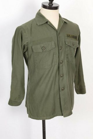 Vintage 70s Vietnam Us Army Og - 107 Sateen Utility Uniform Shirt Mens Size Large