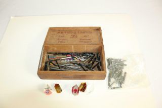 Vintage Wood Cigar Box With Dart Parts And Accessories