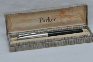 Lovely Vintage Parker No 51 Fountain Pen - Black & Steel Cap - Boxed And