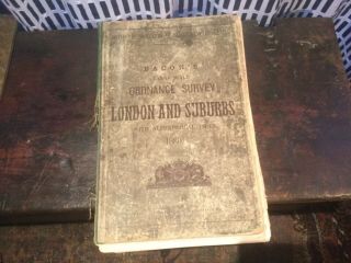 Large Antique Bacon’s London And Suburbs Map Book 1880 23 Pages