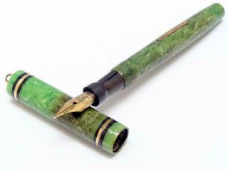 Vintage Mabie Todd Swan 172/50 Self Filler Fountain Pen Green Marble 14ct 2 Nib