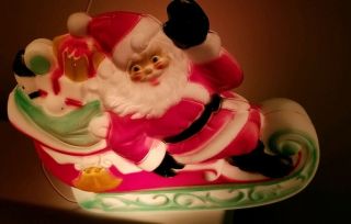 Vintage 1970 Empire Plastics Blow Mold Santa Claus On Sleigh 3