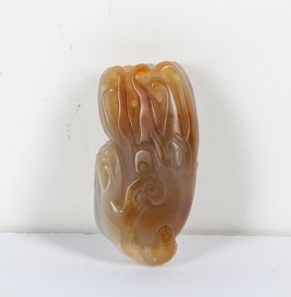 Chinese Vintage Carved Agate Buddha Hand Pendant