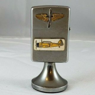 Vintage Zippo Lighter Military U.  S.  Army Air Corps On A Pedestal Prop And Wings