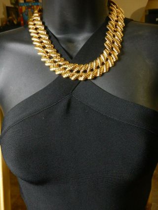 Vintage Napier Chunky Gold Tone Textured Curb Chain Link Choker Necklace 18 " L