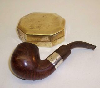Vintage Ww1 Officers/soldiers Silver Collared Pipe & Brass Tobacco/snuff Tin