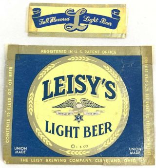 Vintage Leisy’s Light Beer Label Leisy Brewing Cleveland Ohio 12oz Eagle Logo