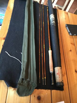 Montague Rapidan Bamboo Fly Fishing Rod 8 1/2 Foot Extra Tip Case Cloth Sock