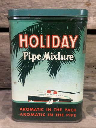 Antique Vtg Holiday Pipe Mixture Advertising Smoking Tobacco Pocket Tin S&h