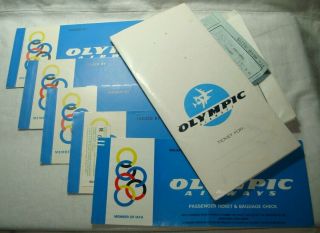 Olympic Airways Greek Airlines 5 Tickets And 2 Documents In Folder 1971 - 1987