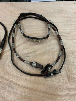 Leather Horse Headstall & Reins With Sterling Silver Mid - 1970s Diablo