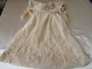 A Charming Antique Tulle Lace Antique Dolls Dress Jumeau C.  1910