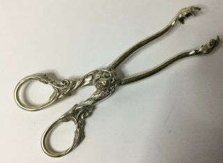 Antique Victorian Lion Mask Silver Plated Ice Cube Tongs / Scissors Bird Claw