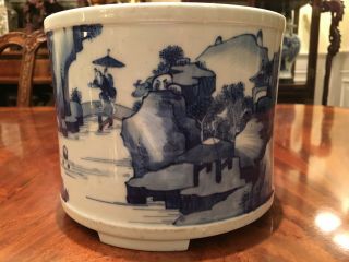 A Chinese Qing Dynasty Blue And White Brush Pot.