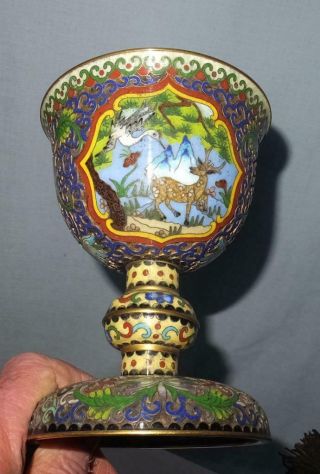 FINE QUALITY ANTIQUE CHINESE CLOISONNE GOBLET/CUP & COVER with PICTORIAL PANELS 2