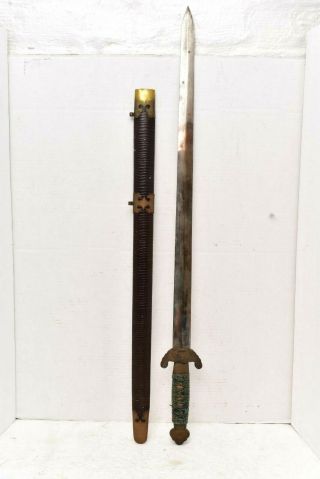 Antique Chinese Jian Sword With Scabbard - China,  Vintage 32 " Long Saber