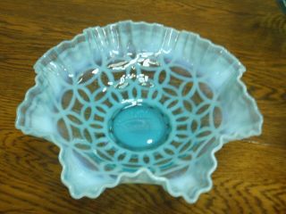 Vintage Fenton Turquoise Blue Opalescent Bowl 10 1/2 "