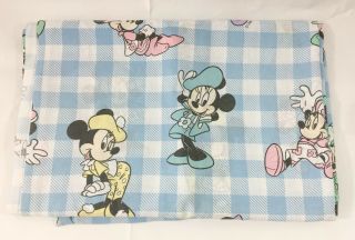 B5 Vintage Disney Minnie Mouse Twin Flat Sheet Blue Checks Girls Fabric