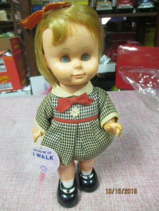 Vintage Wind Up Walking Doll With Hang Tag Kanto Japan